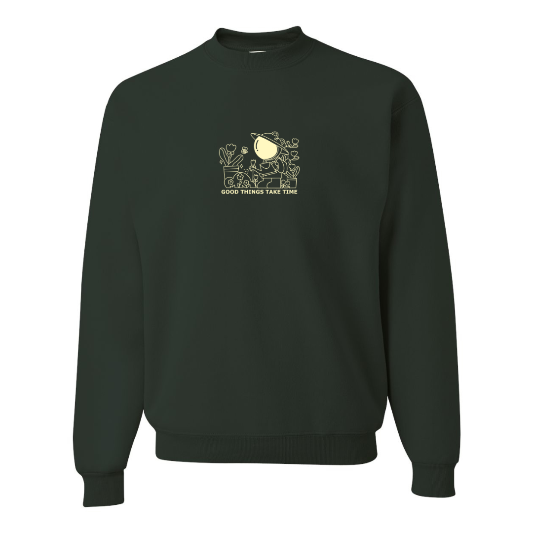 GOOD THINGS TAKE TIME Embroidered Crewneck Sweatshirt