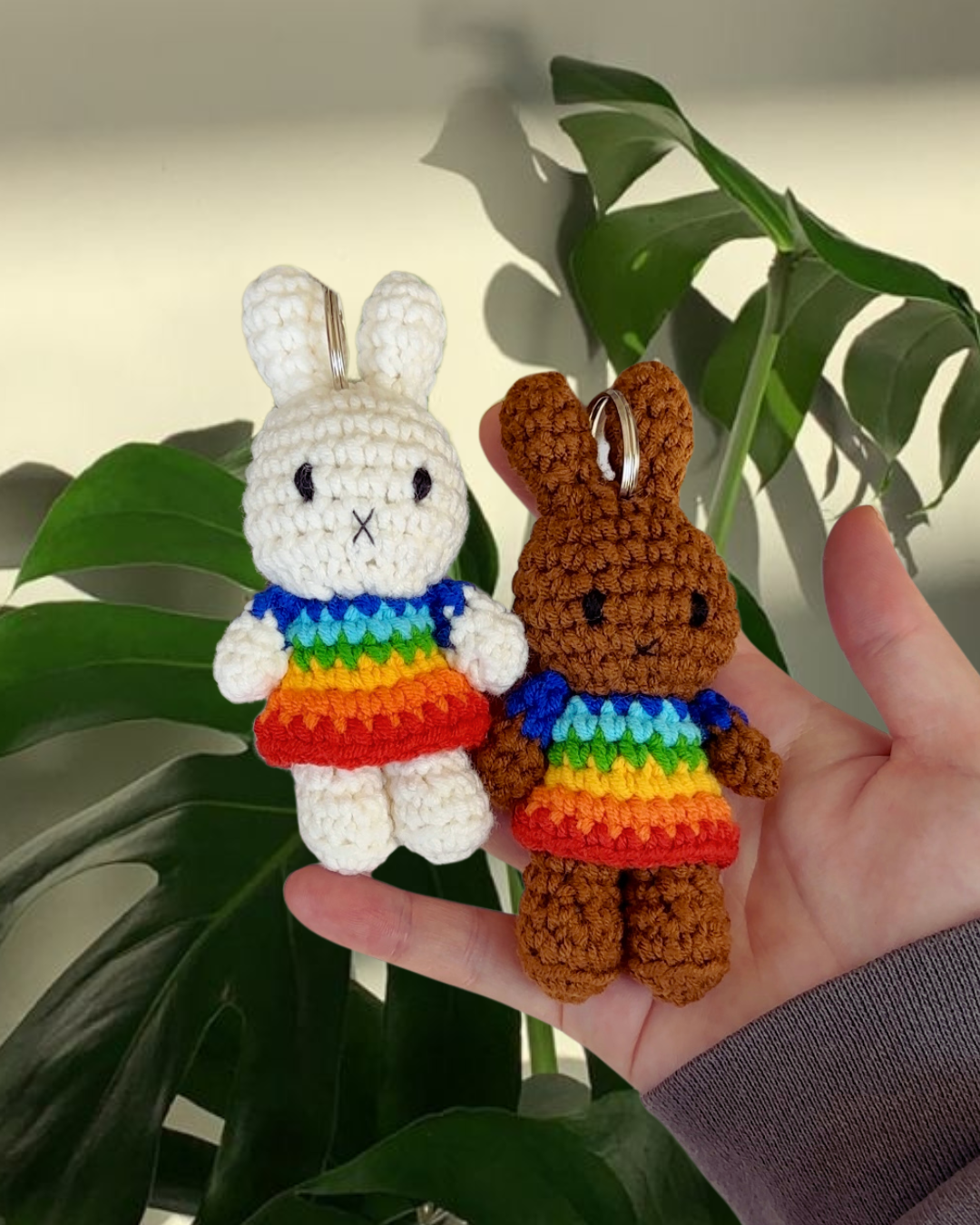 Rainbow Miffy Crochet Keychain – Handmade Plush Bag Charm | Pride Gift, Kawaii Aesthetic, Official Just Dutch Plushie