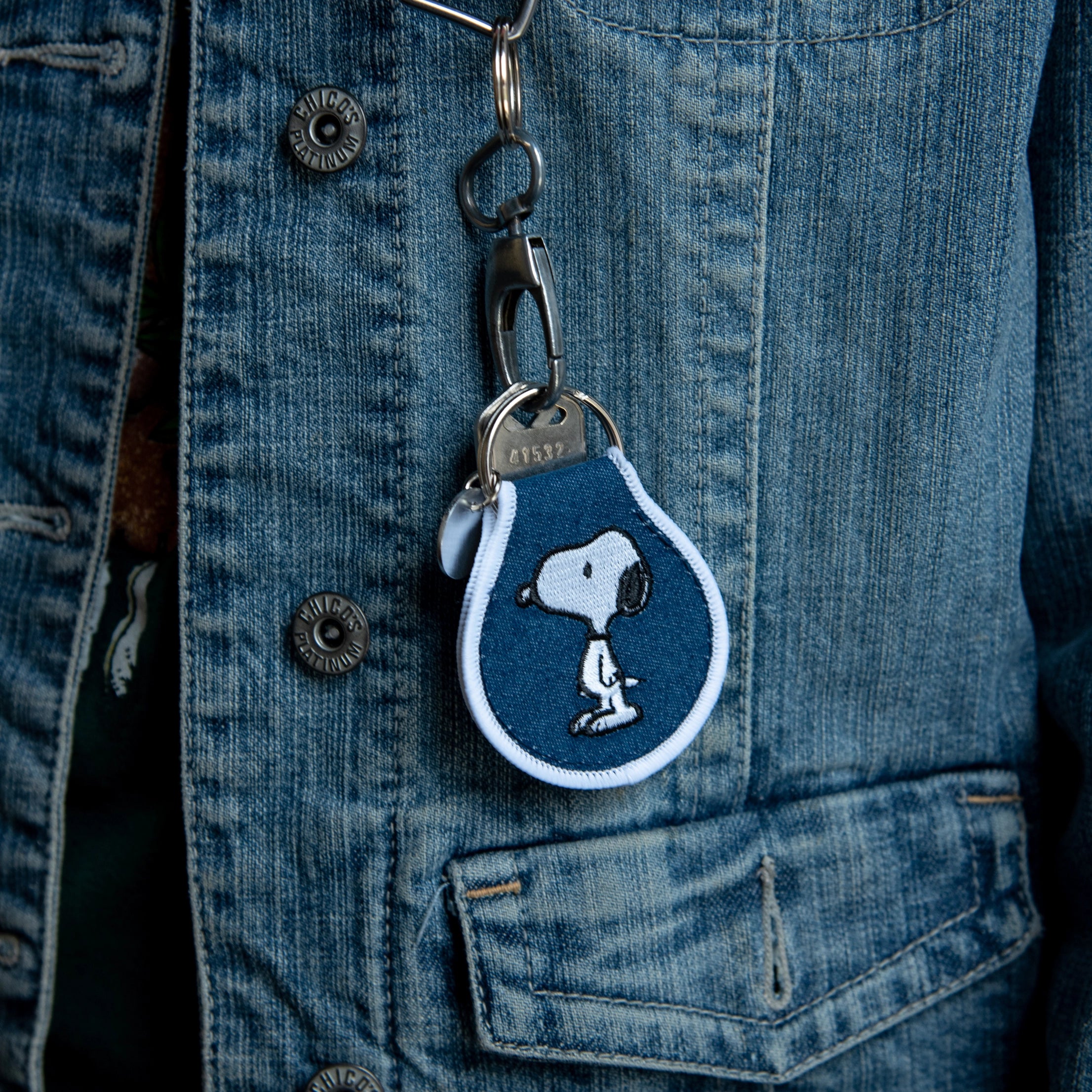 Snoopy Denim Keychain – Peanuts® Embroidered Holiday Gift for Fans & Collectors