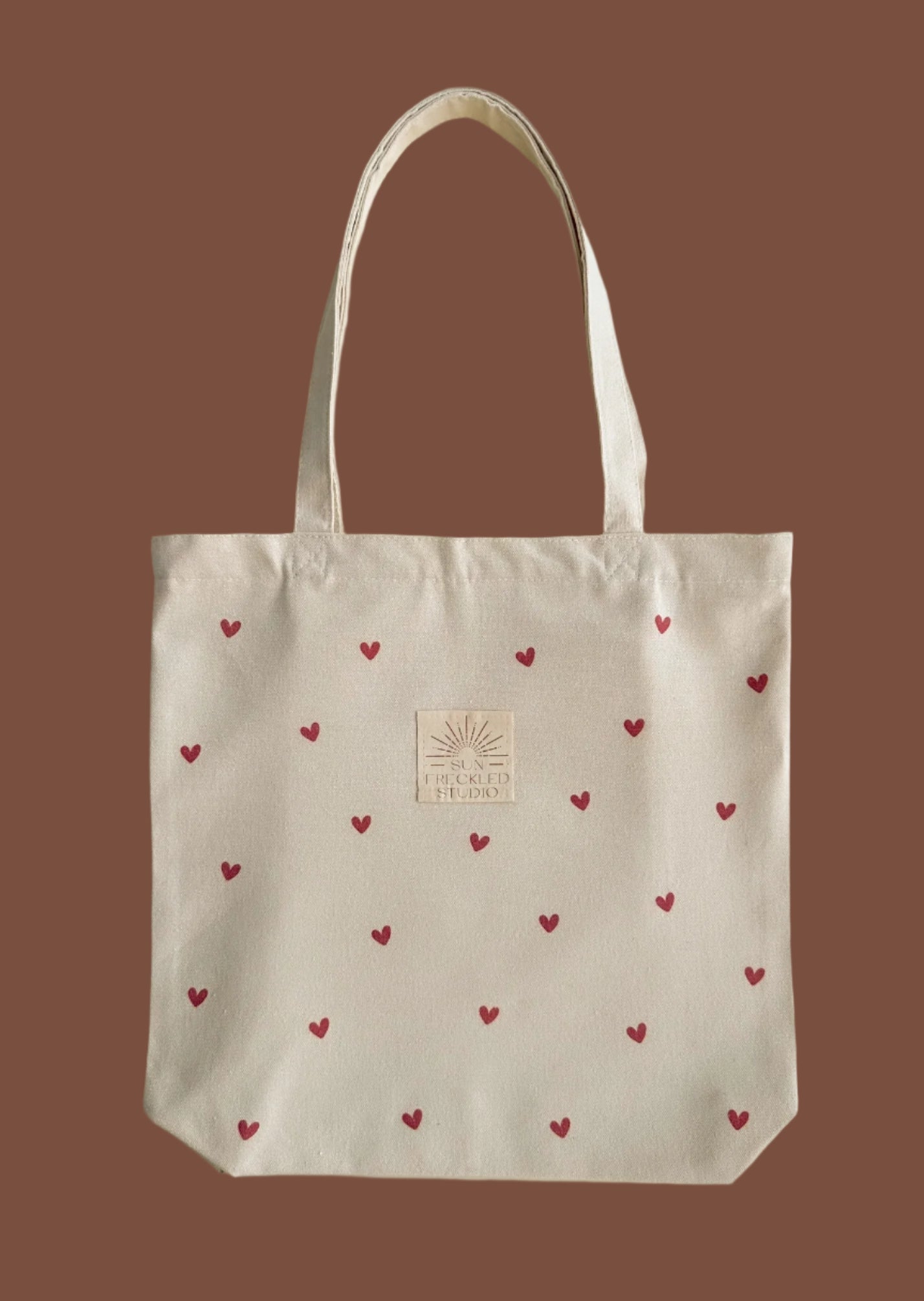 Heart Print Zipper Tote – Soft Canvas Everyday Bag with Pockets