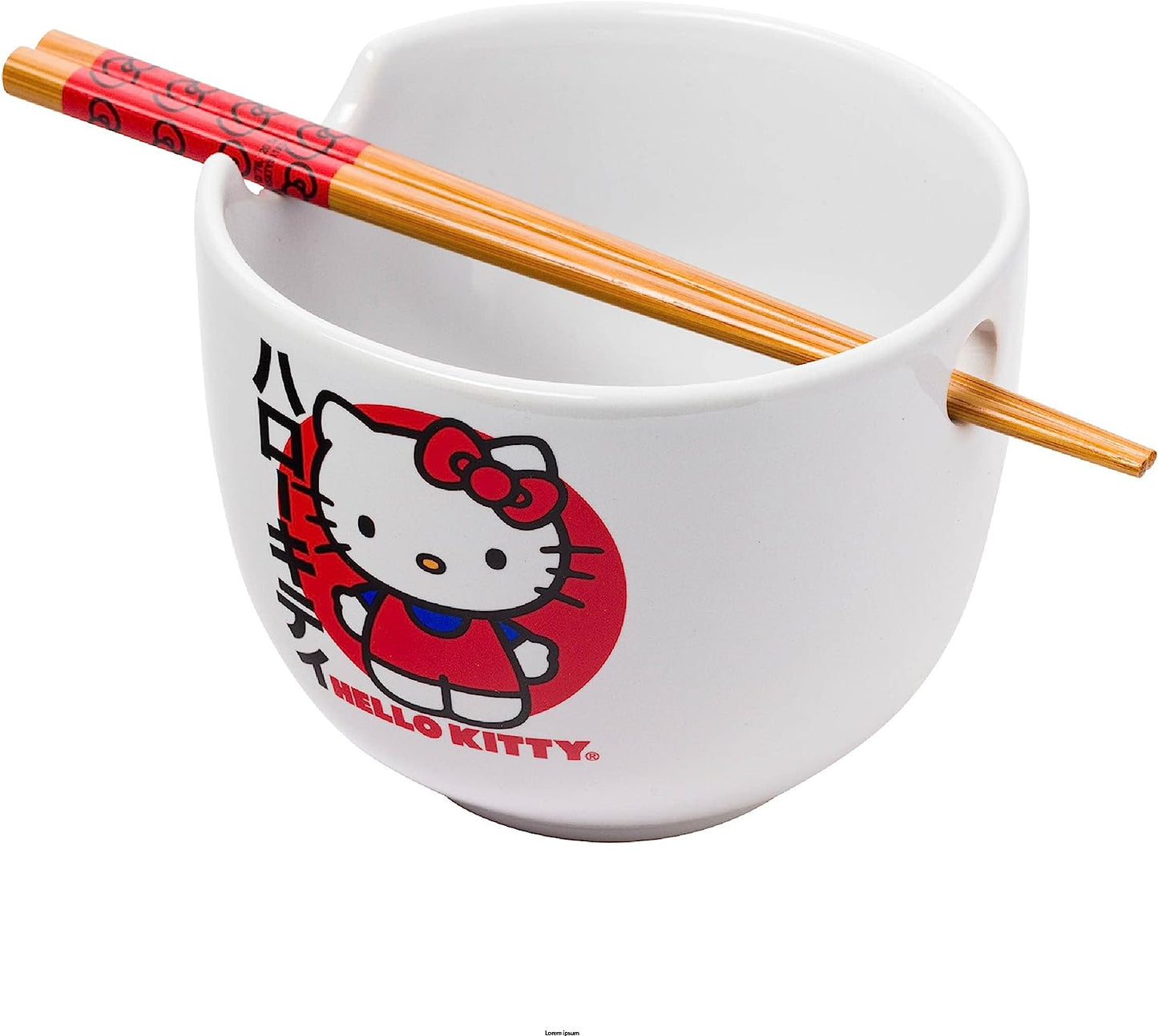 Sanrio Ceramic Ramen Bowl with Chopsticks - Hello Kitty Japanese Logo