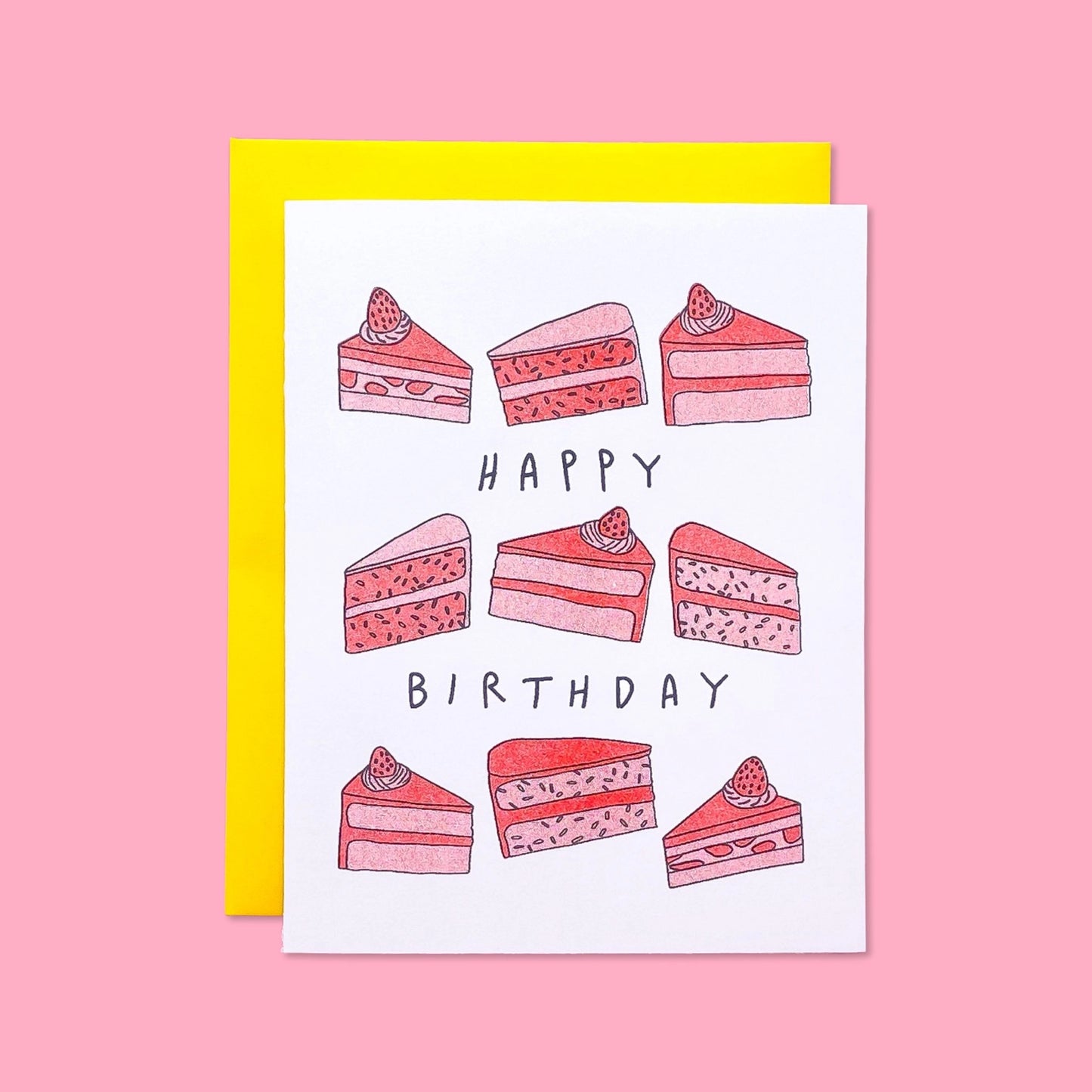 Birthday Cake Slices Risograph Card