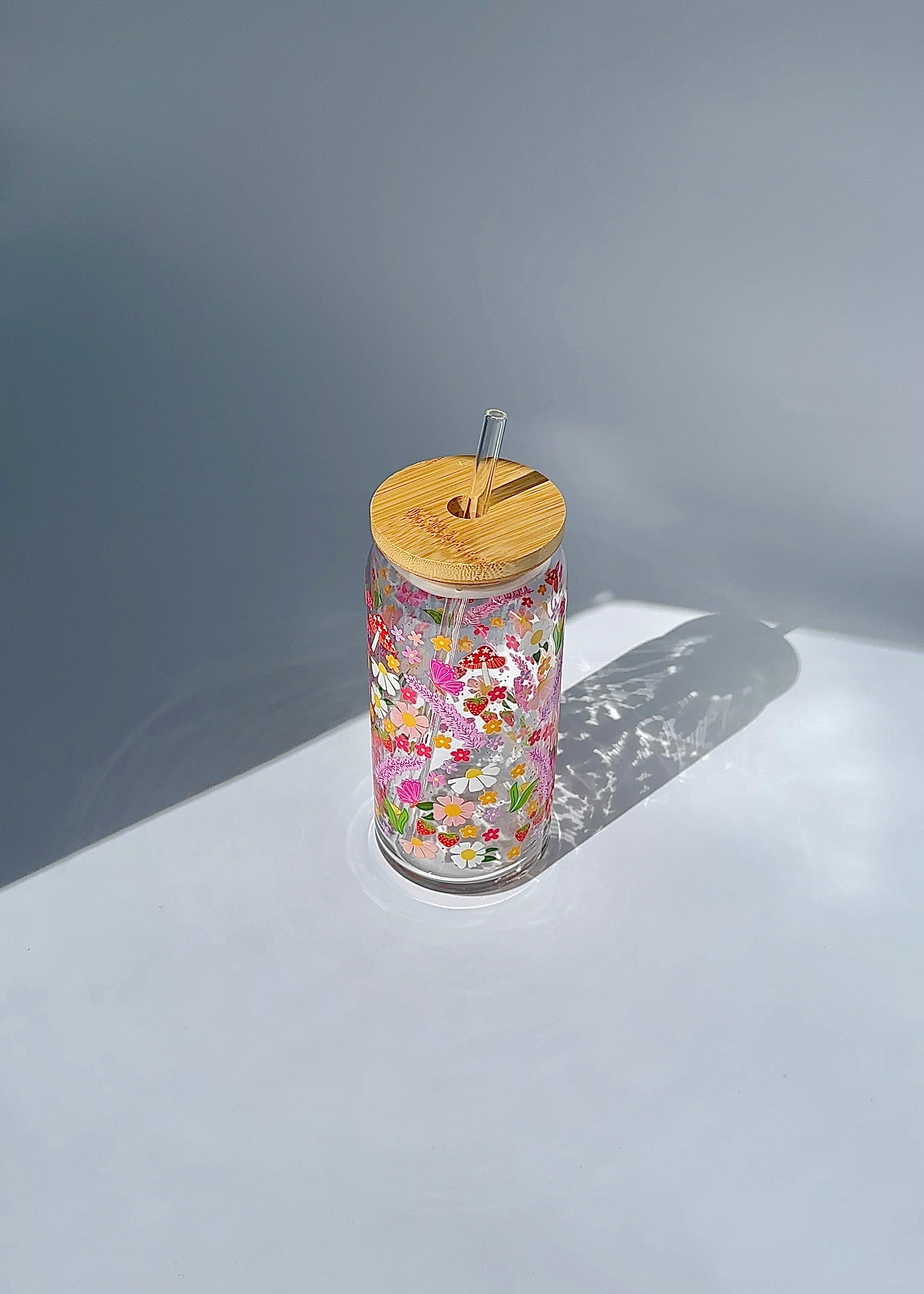 Blooming Garden Glass Can | Floral Cottagecore Christmas Gift for Coffee Lovers
