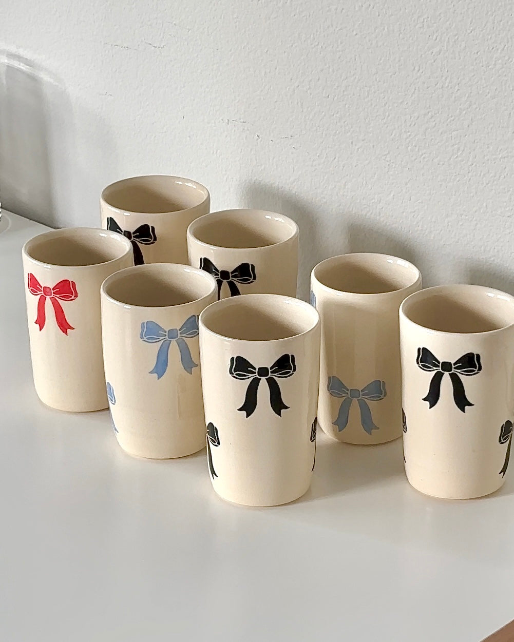 Ceramic Cup with 'Black' Bows - Handmade in Kansas City