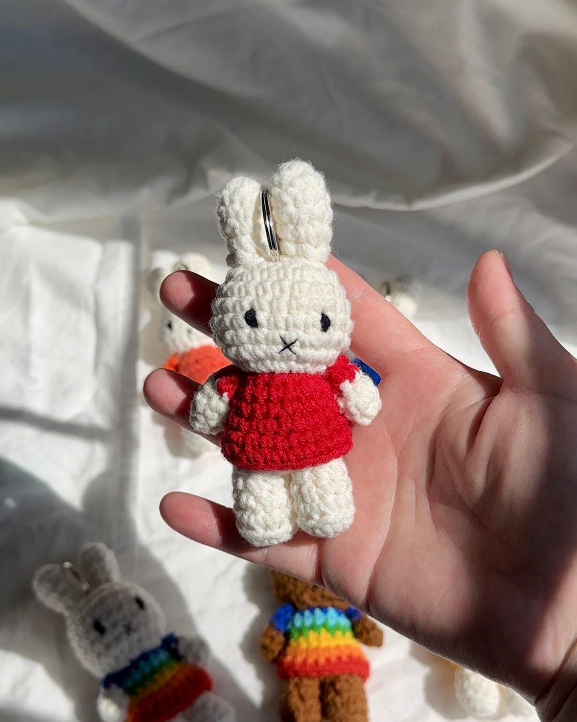 Miffy Crochet Keychain Plush – Handmade Amigurumi Bunny Bag Charm (Red Dress) | Official Just Dutch x Miffy