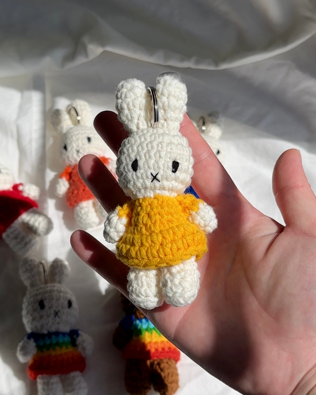 Miffy Crochet Plush Keychain – Handmade Bag Charm in Yellow Dress | Kawaii Amigurumi Bunny (Official Just Dutch x Miffy)