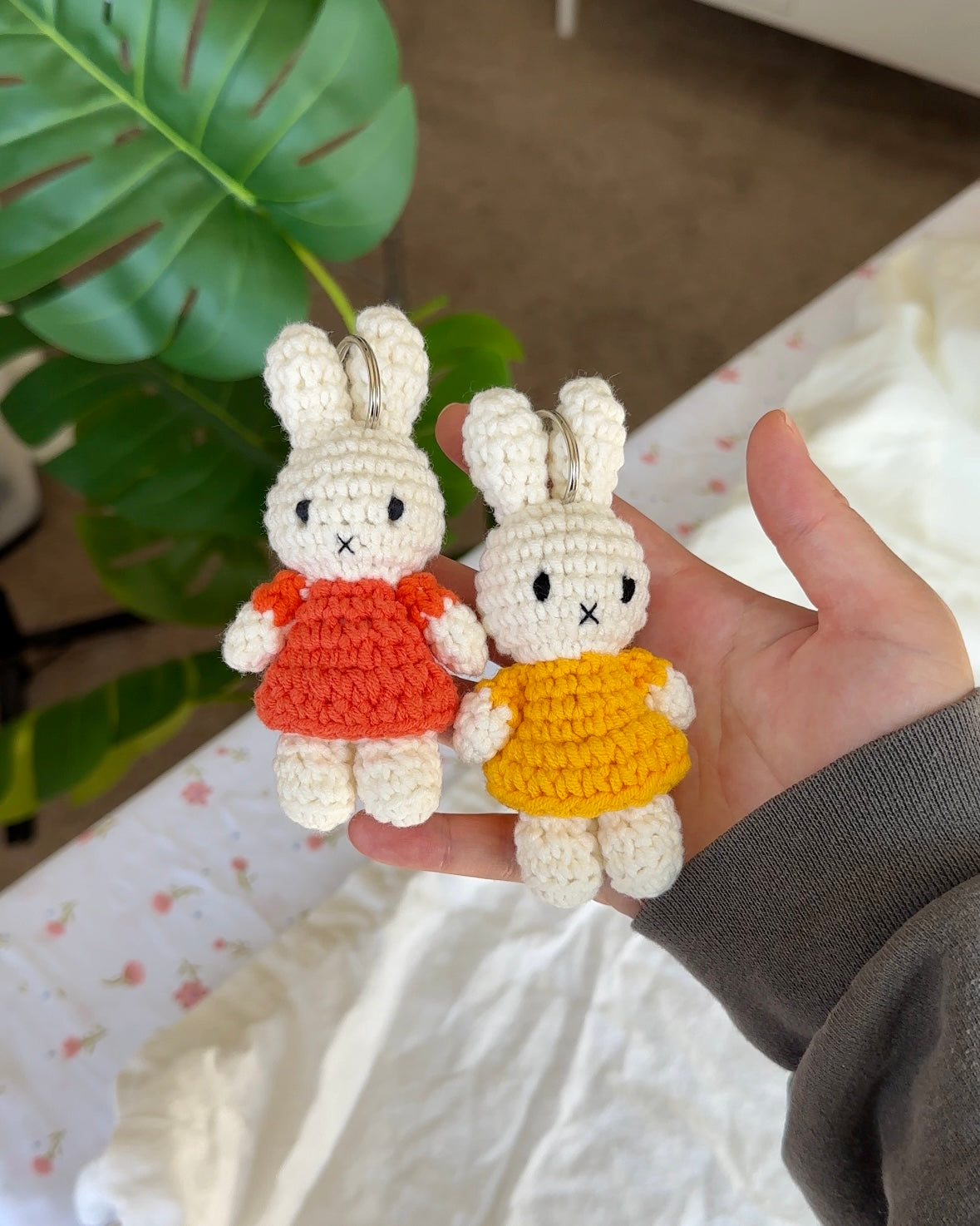 Miffy Crochet Plush Keychain – Orange Dress | Handmade Amigurumi Bag Charm (Official Just Dutch x Miffy)