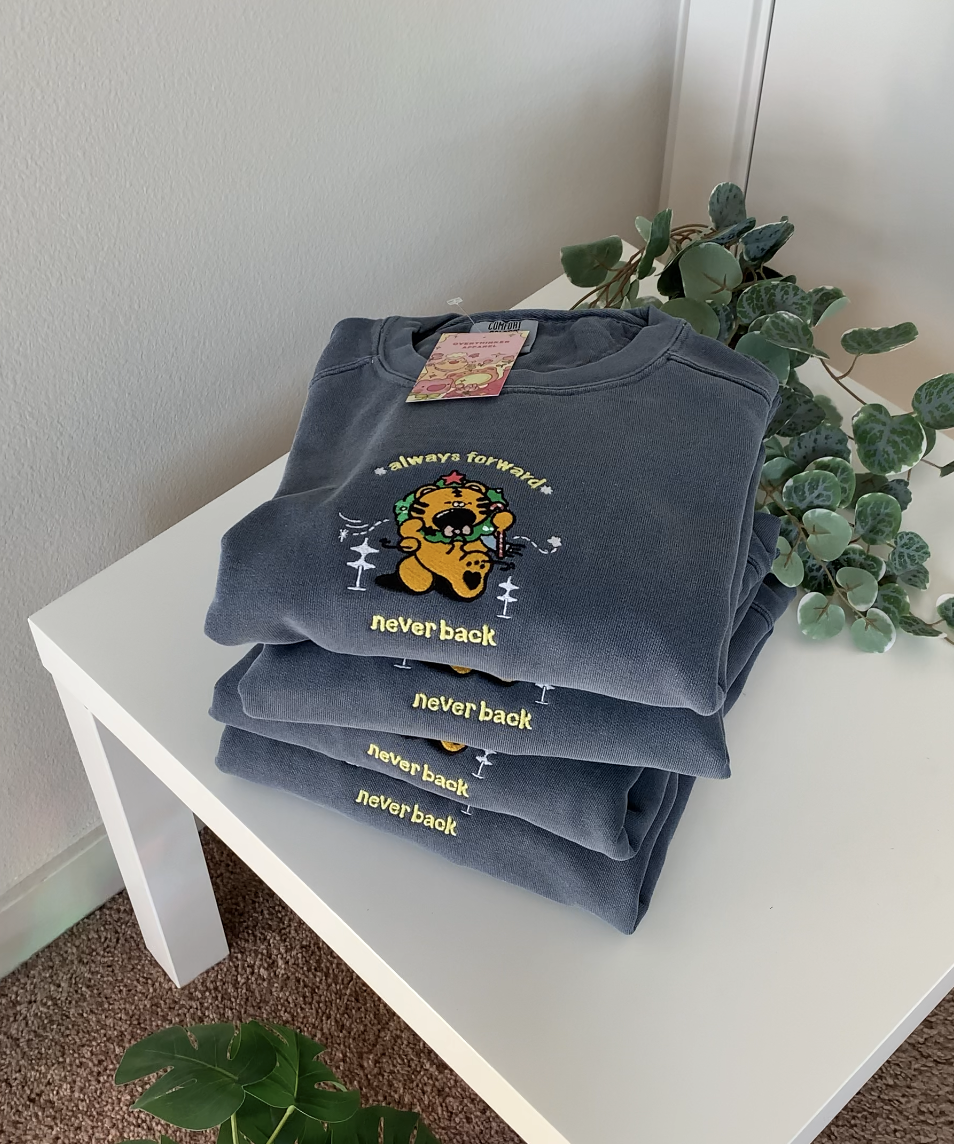 ALWAYS FORWARD NEVER BACK Embroidered Crewneck Sweatshirt