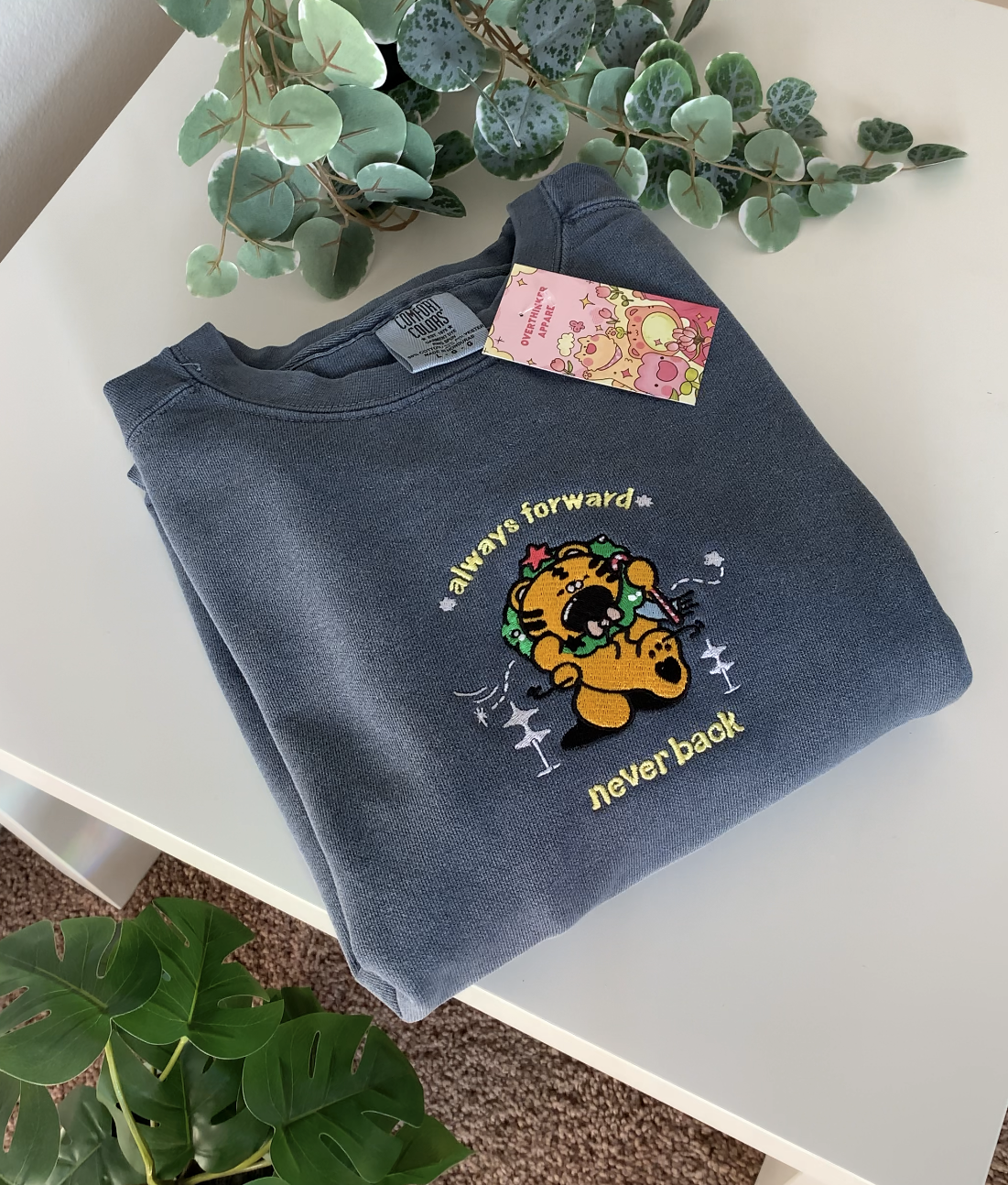 ALWAYS FORWARD NEVER BACK Embroidered Crewneck Sweatshirt