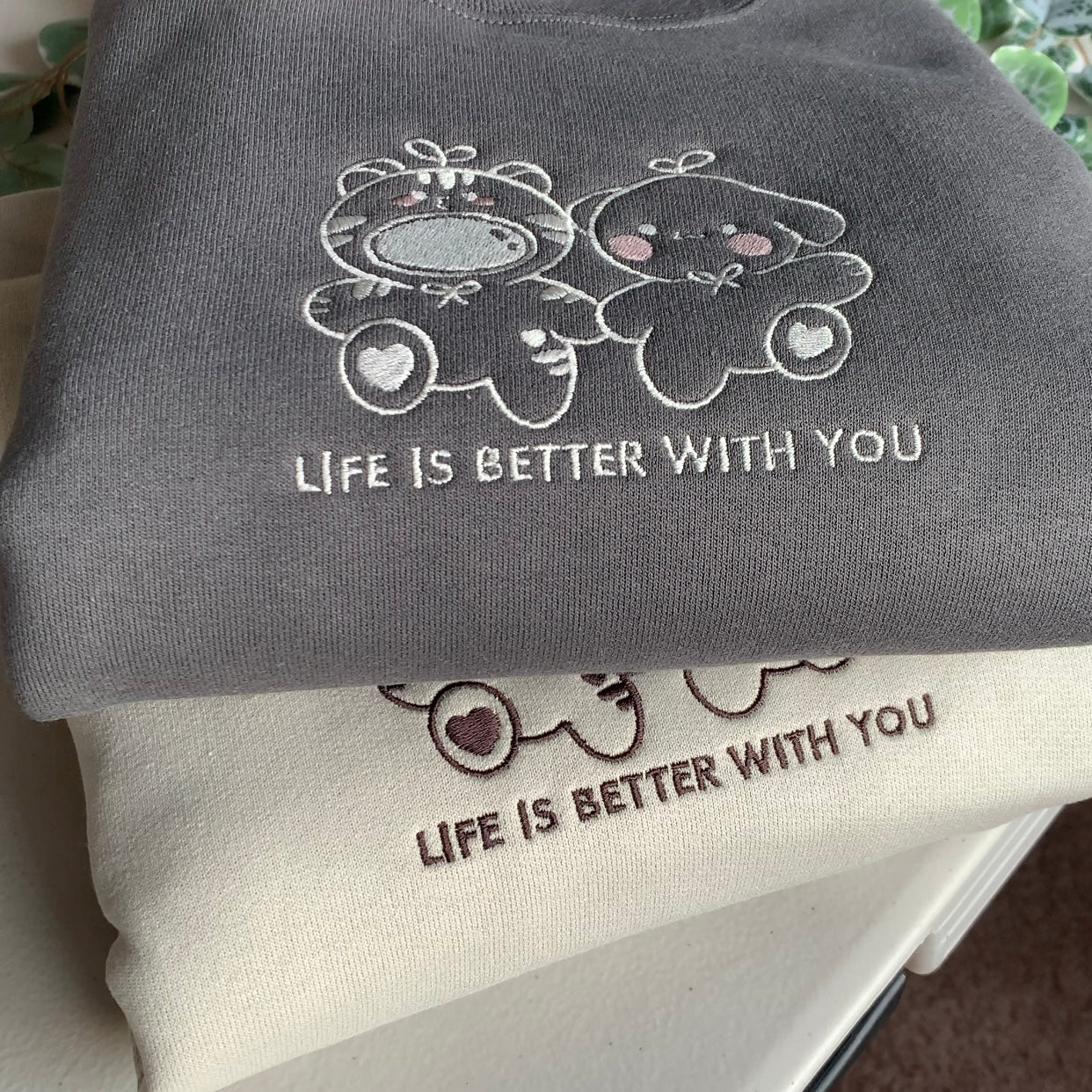 [OOPSIE] LIFE IS BETTER WITH YOU Embroidery Crewneck Sweatshirt - OVERSIZED