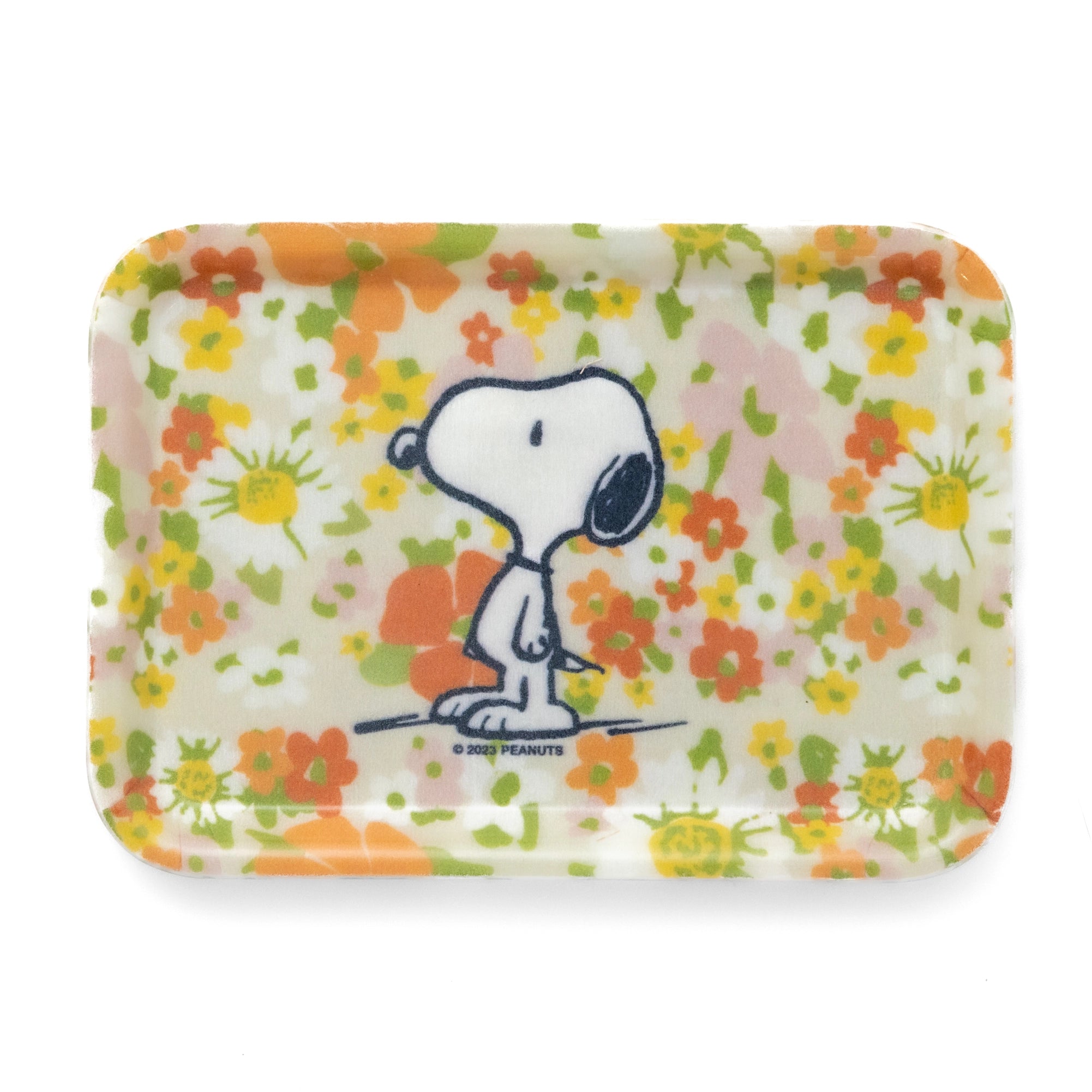 Snoopy floral catchall tray with retro wildflower print