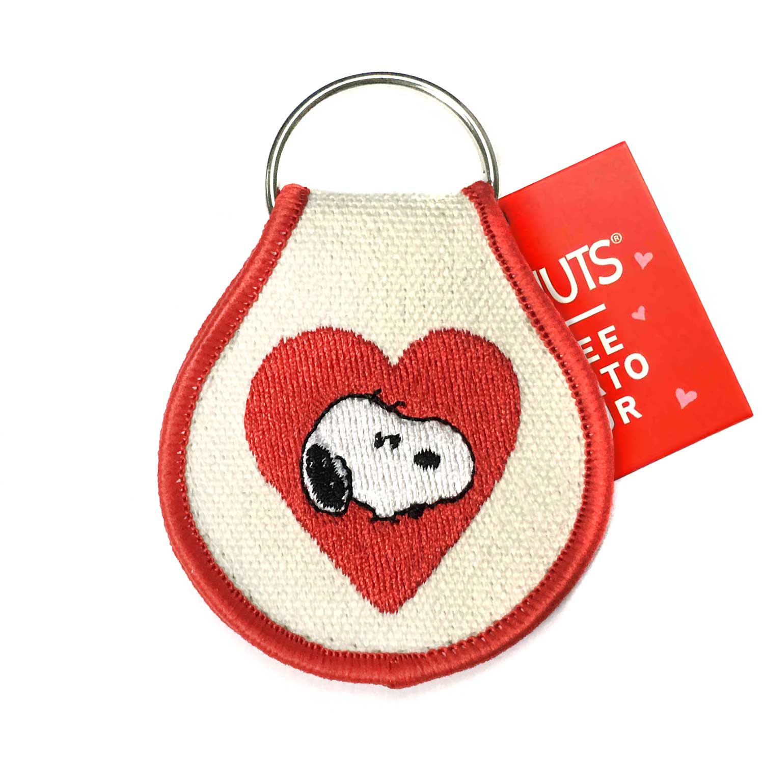 Snoopy embroidered heart keychain – front view
