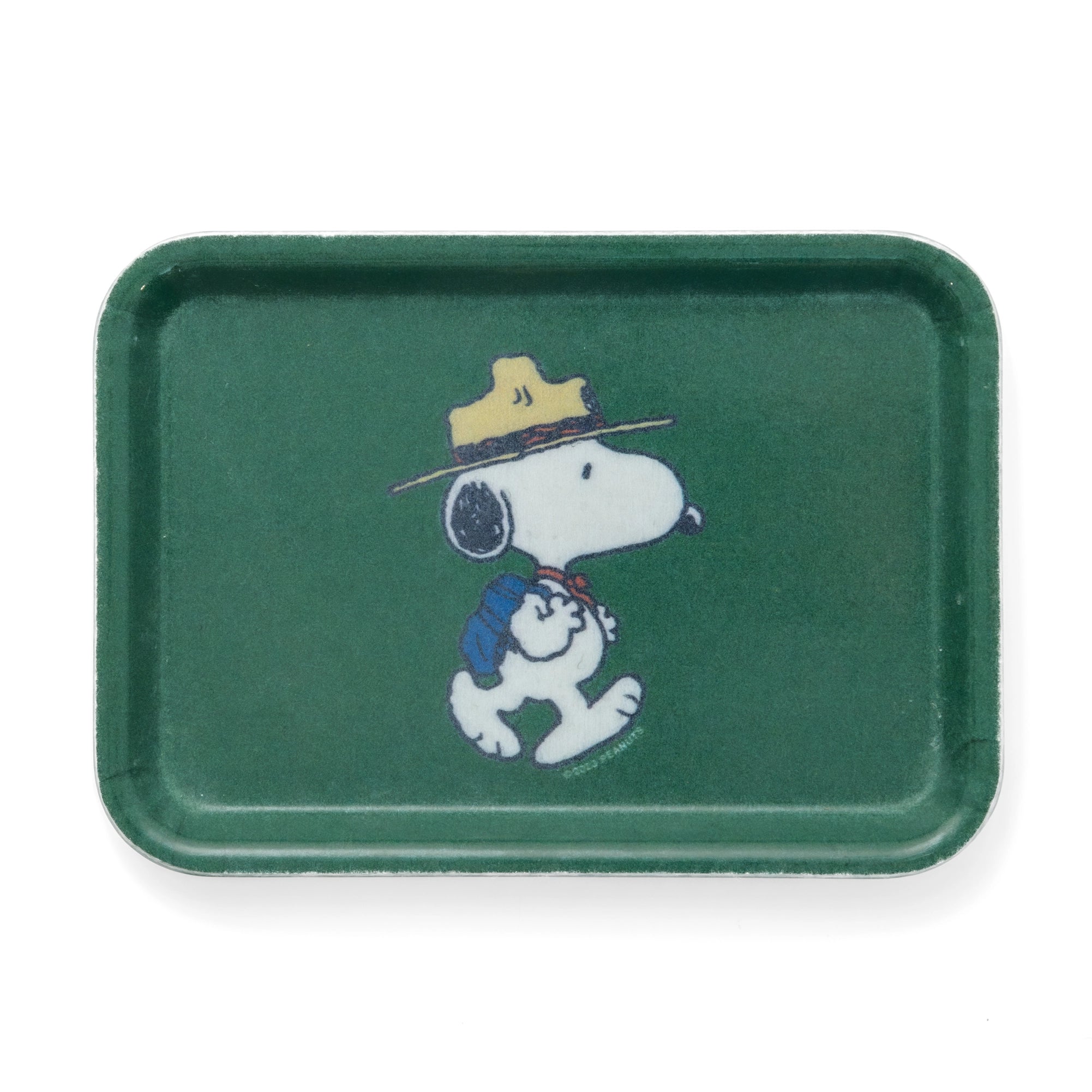 Snoopy hiking green tray with ranger hat and backpack