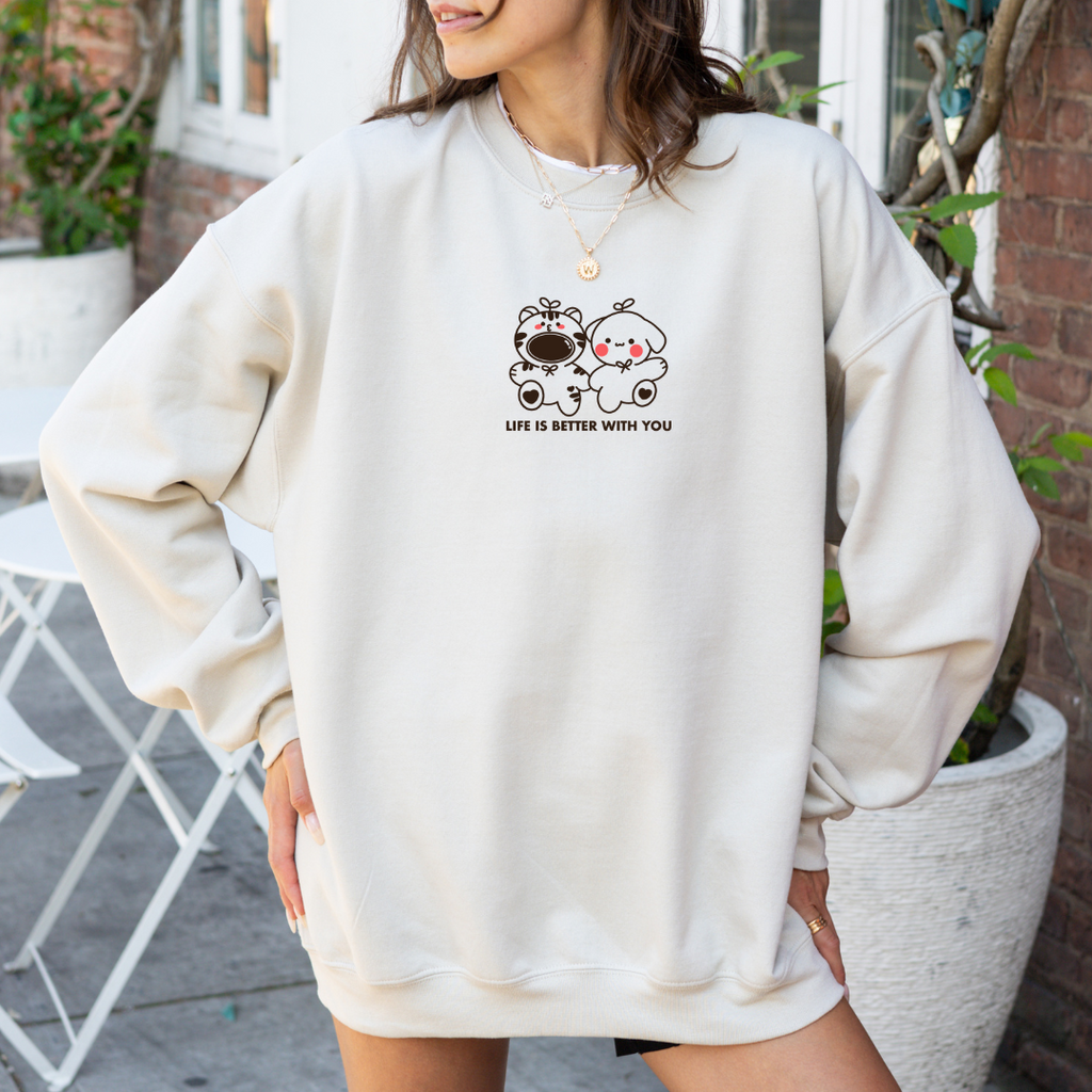 Life Is Better With You Embroidered Oversized Sweatshirt
