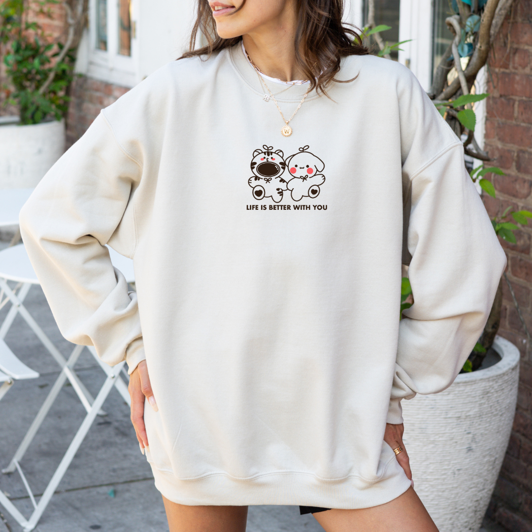 Life Is Better With You Embroidered Oversized Sweatshirt