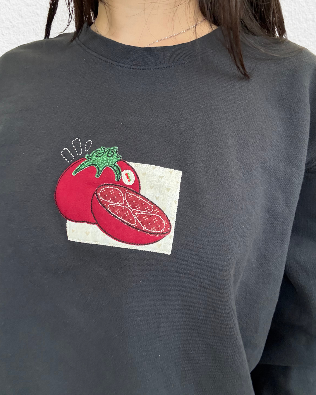 Tomato Patchwork Embroidered Lightweight Sweatshirt