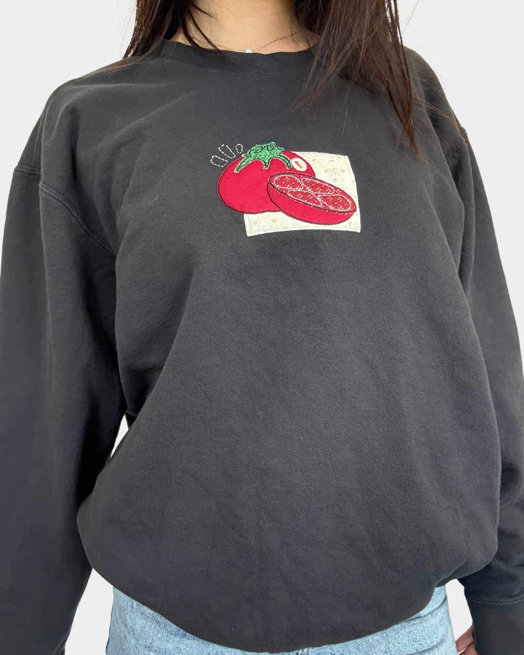 Tomato Patchwork Embroidered Lightweight Sweatshirt