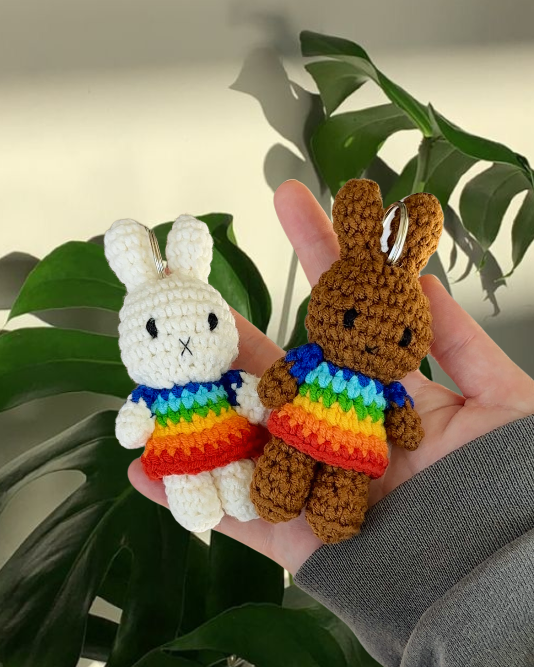 🌈 Rainbow Melanie Miffy Crochet Keychain – Handmade Amigurumi Bag Charm (Official Just Dutch x Miffy)