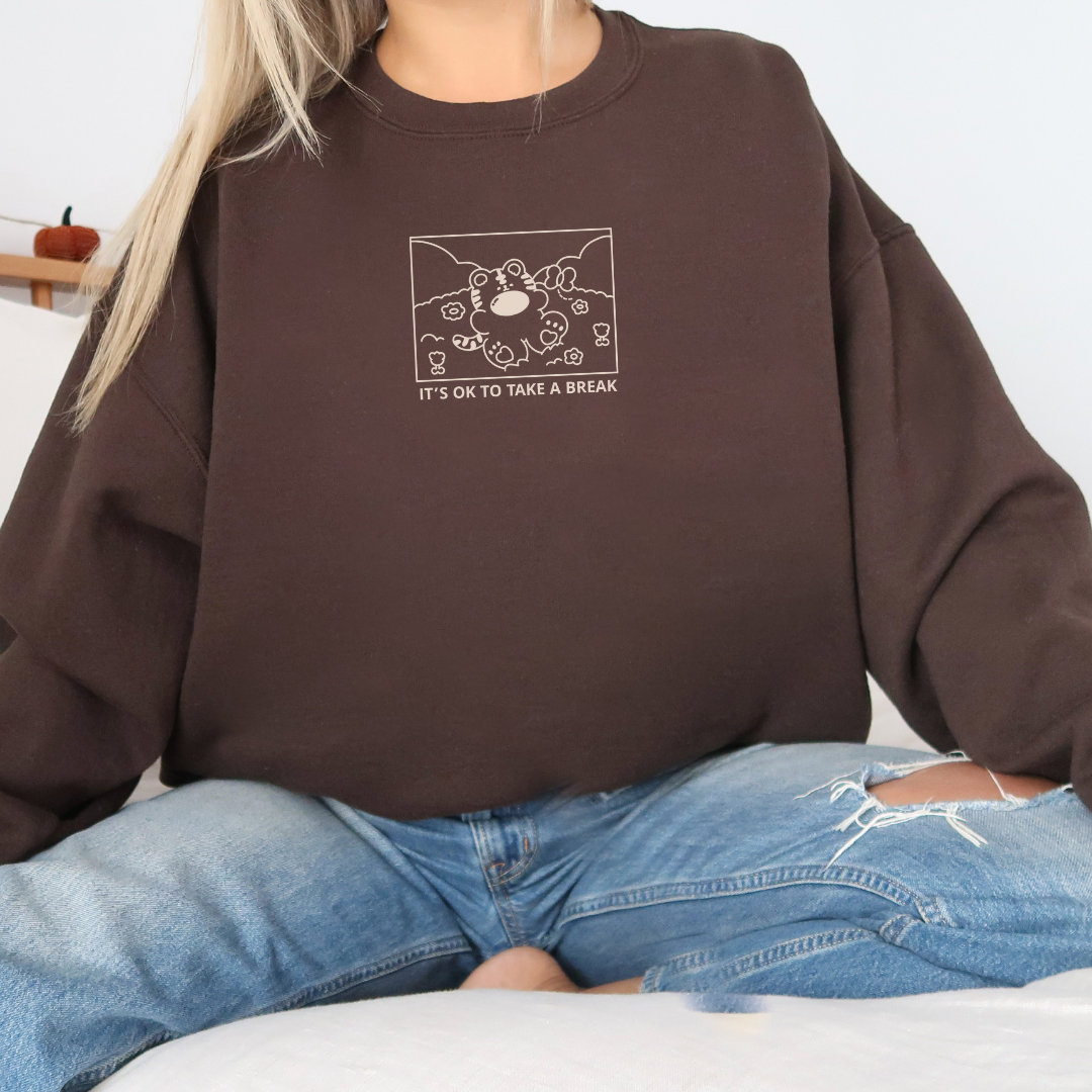 [OOPSIE] It’s OK to Take a Break Embroidered Sweatshirt – Lightweight Crewneck