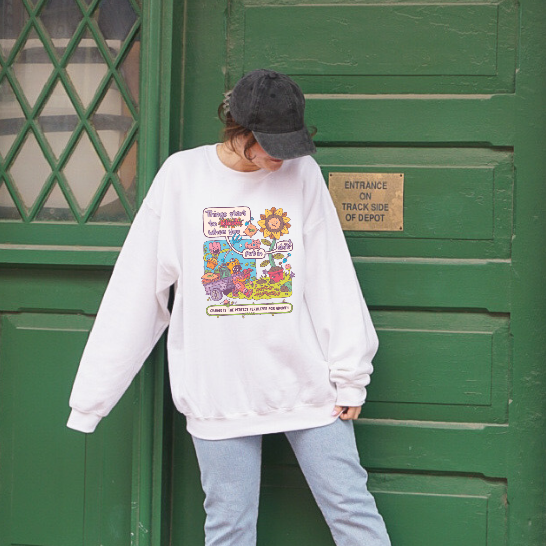 Growth Takes Effort Graphic Crewneck | White Oversized Cozy Sweatshirt