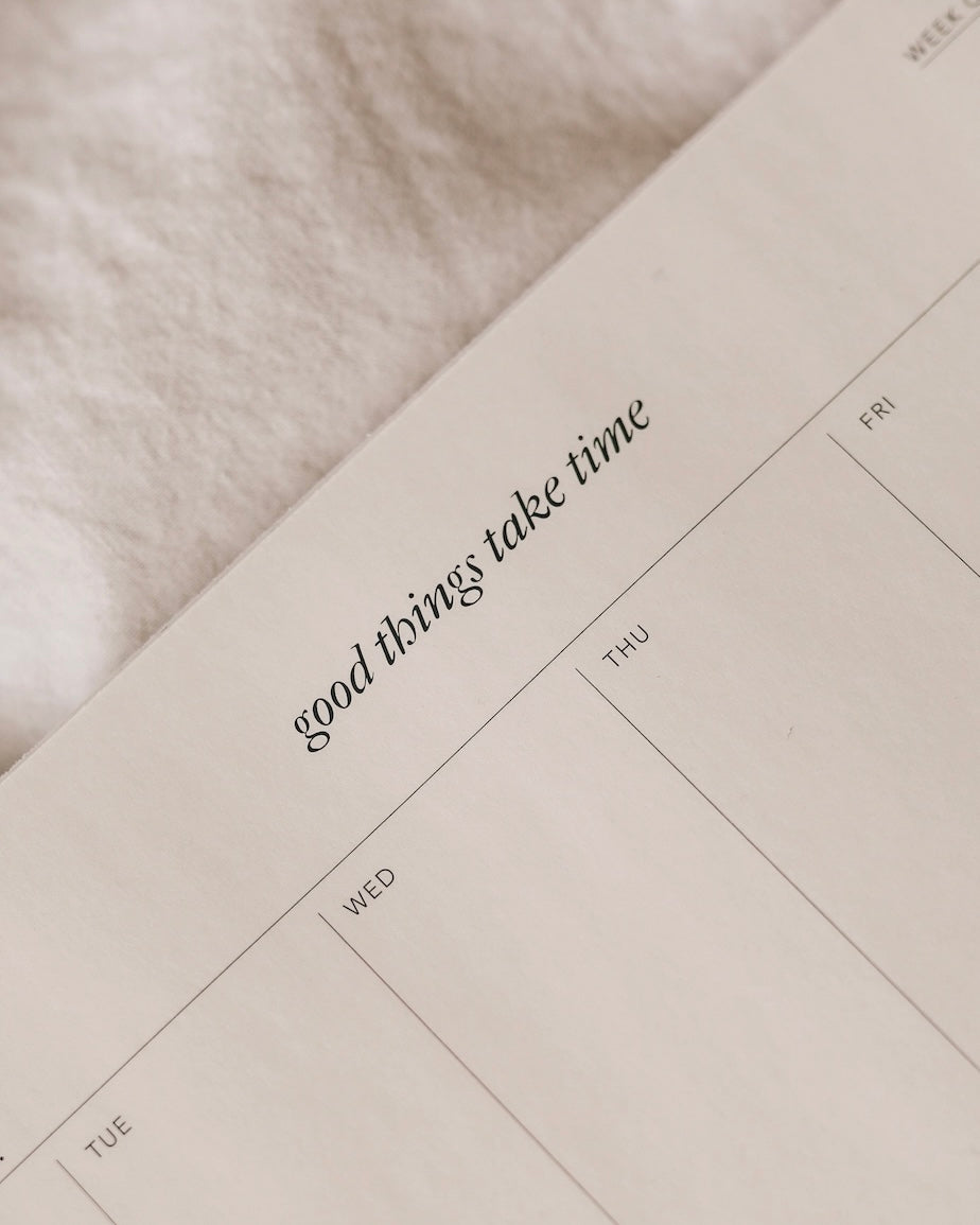 “Good Things Take Time” Weekly Planner Notepad – Habit Tracker for Summer Routines & Gentle Productivity