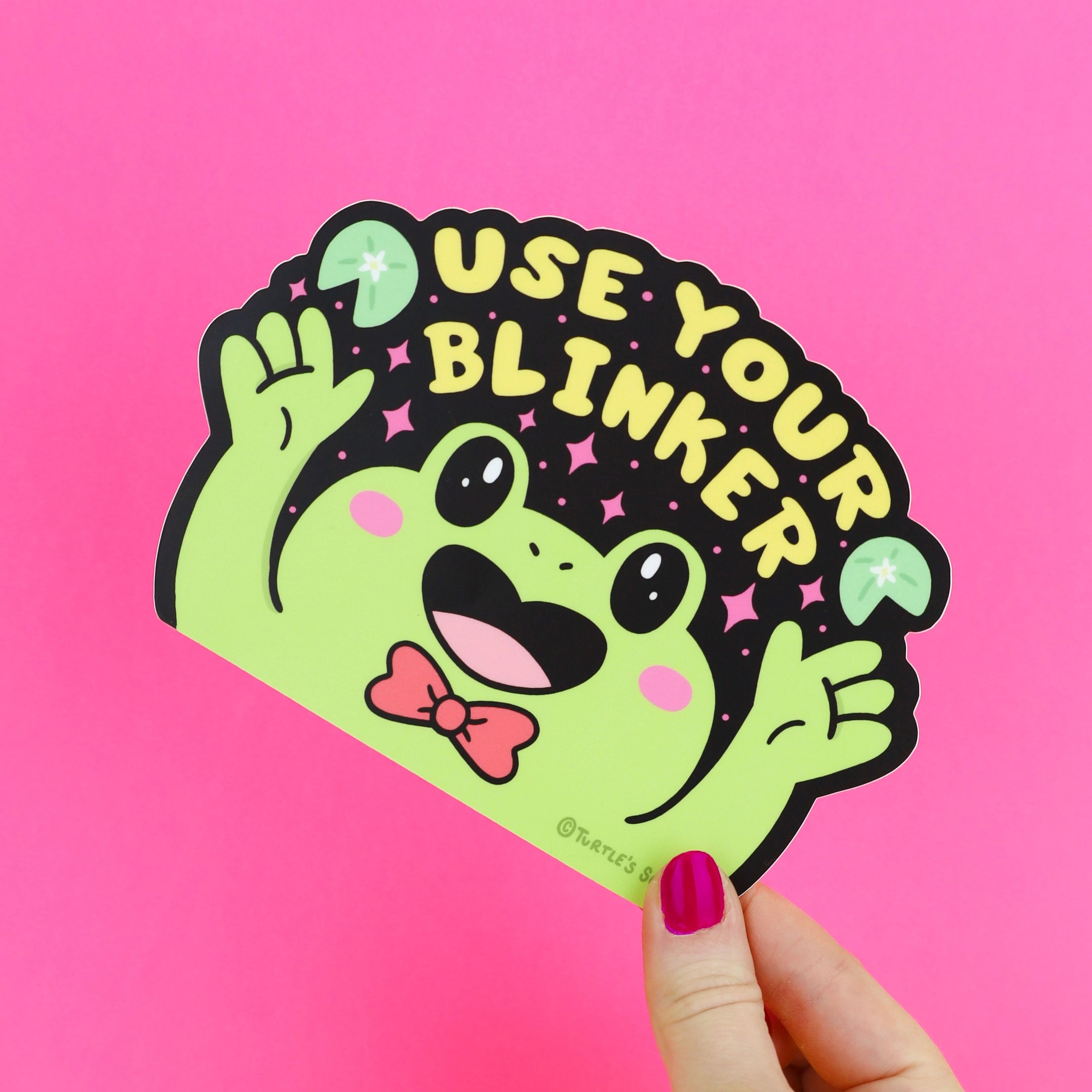 “Use Your Blinker” Frog Sticker – Funny Vinyl Car Decal for Drivers, Laptops & Water Bottles