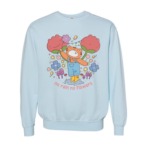 No Rain No Flowers Sweatshirt – Sky Blue Cozy Graphic Crewneck