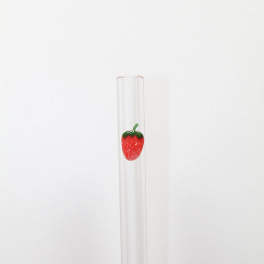 Chunky Smoothie Glass Straw with Cleaning Brush - Strawberry