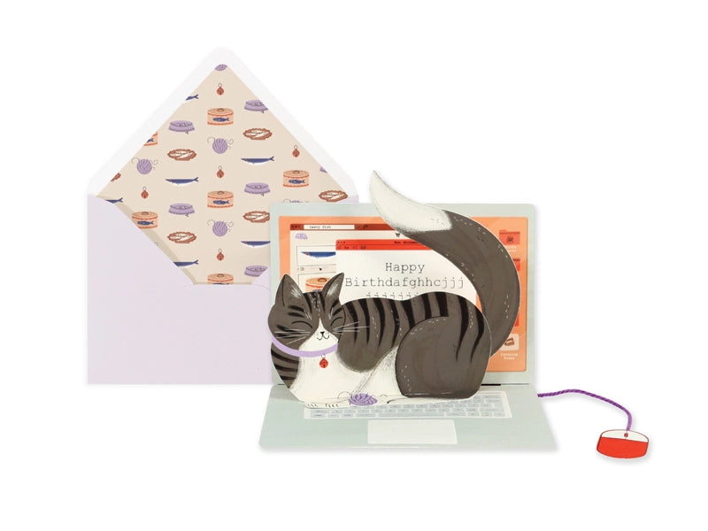 Laptop Cat Pop-Up Card – Interactive 3D Birthday Card for Cat Lovers