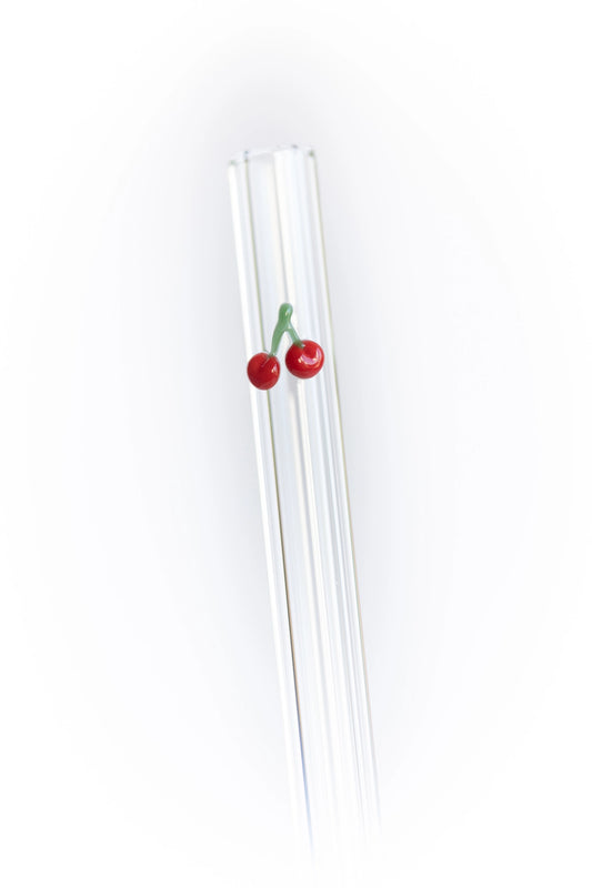 Chunky Smoothie Glass Straw with Cleaning Brush - Cherries