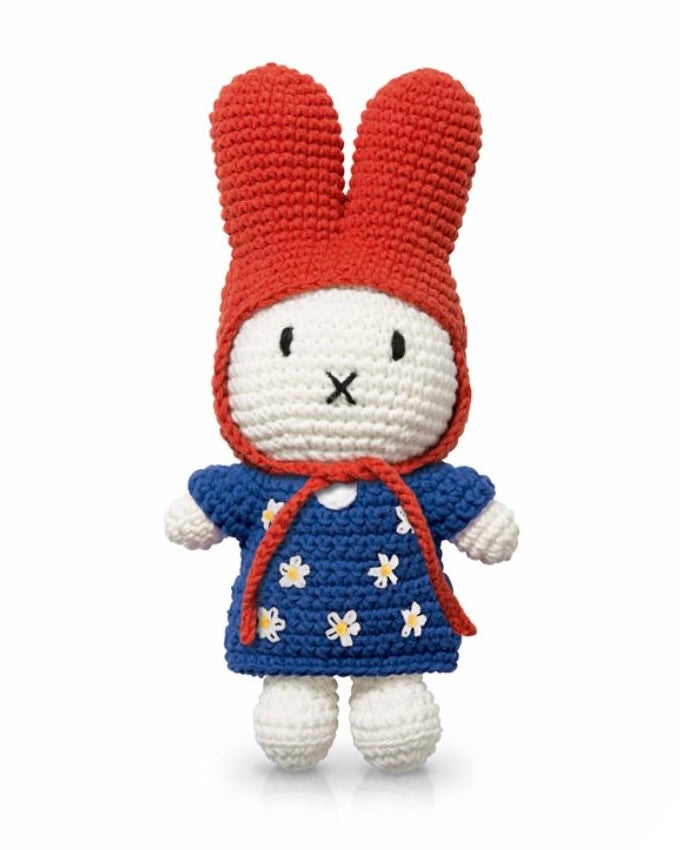 Miffy Crochet Plush Toy -  Blue Little Flower Dress + Red Hat