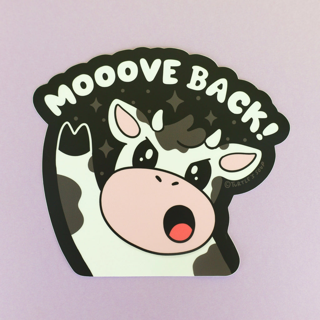 “Mooove Back!” Funny Cow Sticker – Cottagecore Vinyl Decal for Cars, Laptops & Back-to-School Gear