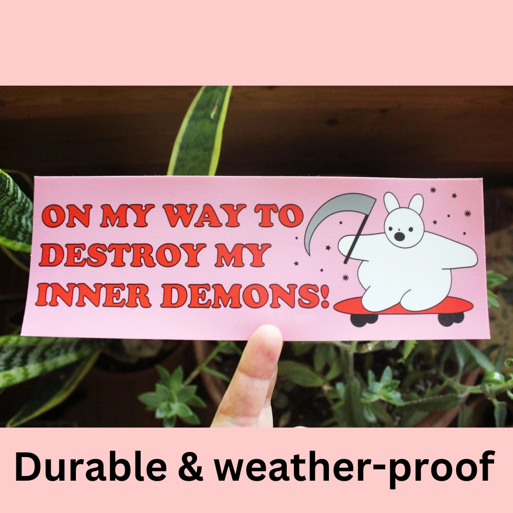 On My Way to Destroy My Inner Demons Bunny Sticker – Funny Back-to-School Car & Laptop Decal