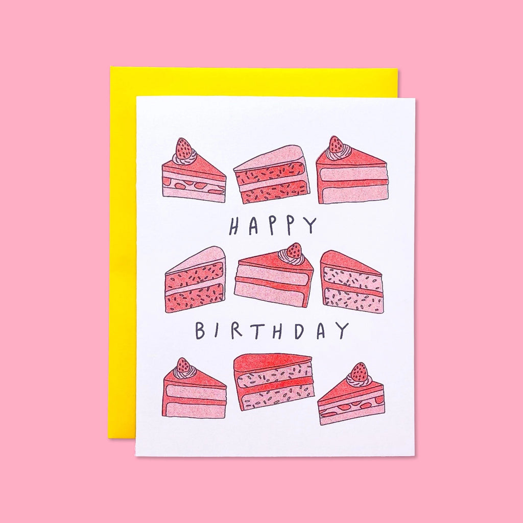 Birthday Cake Slices Risograph Card 🍰 | Whimsical Holiday Birthday Card, Eco-Friendly Greeting