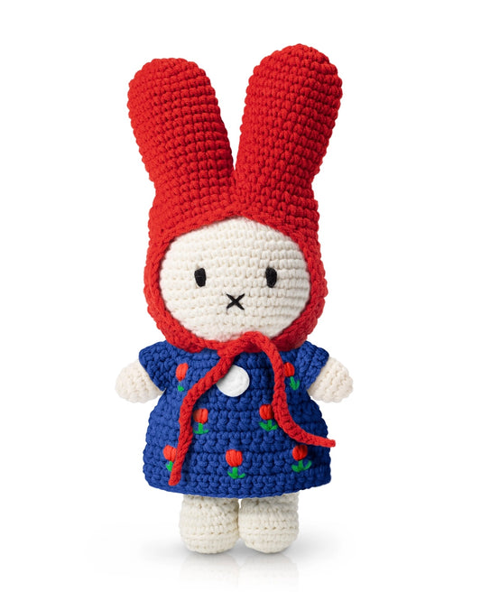 Miffy Crochet Plush Toy -  Blue Tulip Dress + Red Hat