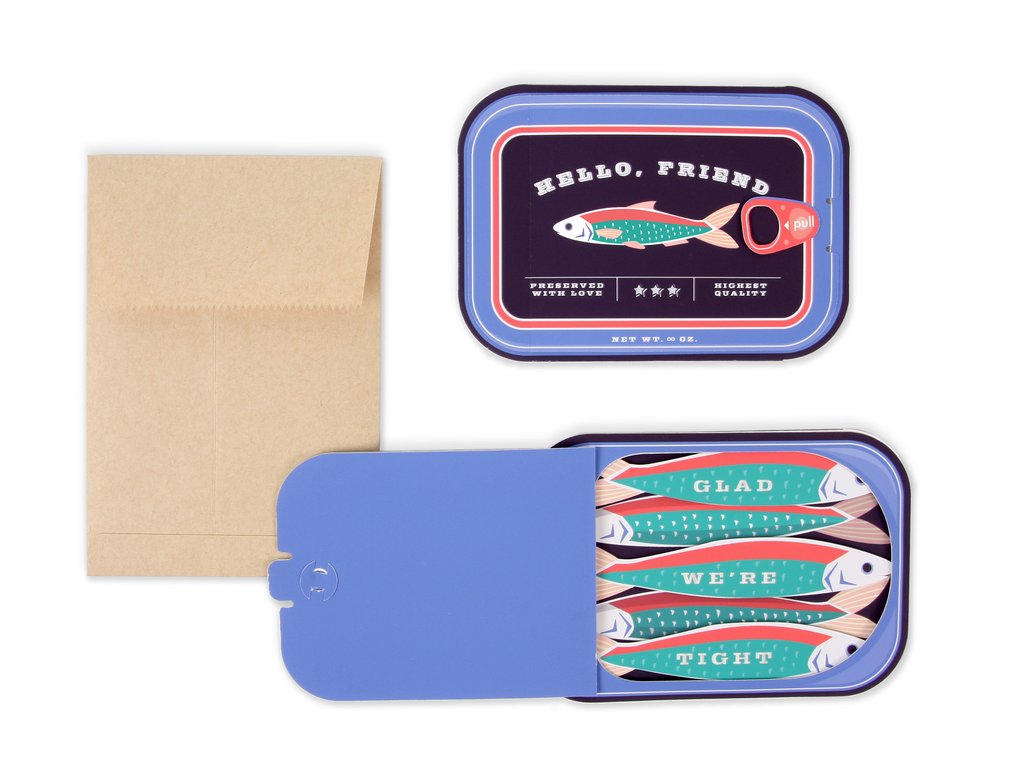 Sardine Tin Pop-Up Card – "Glad We’re Tight" Friendship Greeting Card