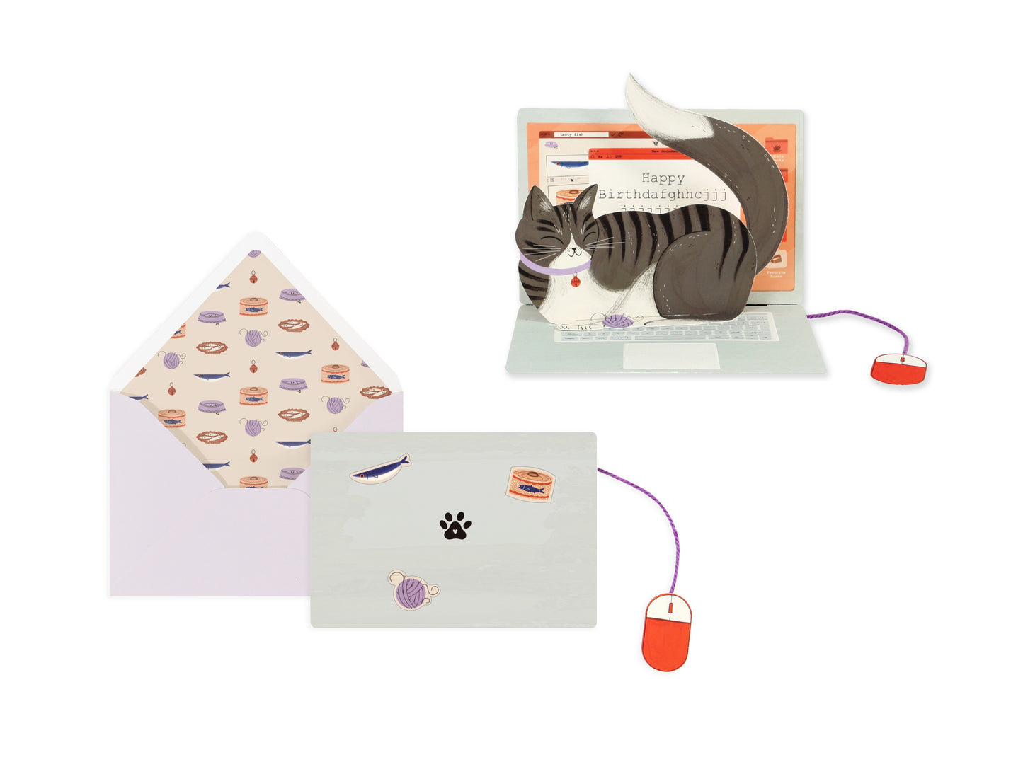 Laptop Cat Pop-Up Card – Interactive 3D Birthday Card for Cat Lovers