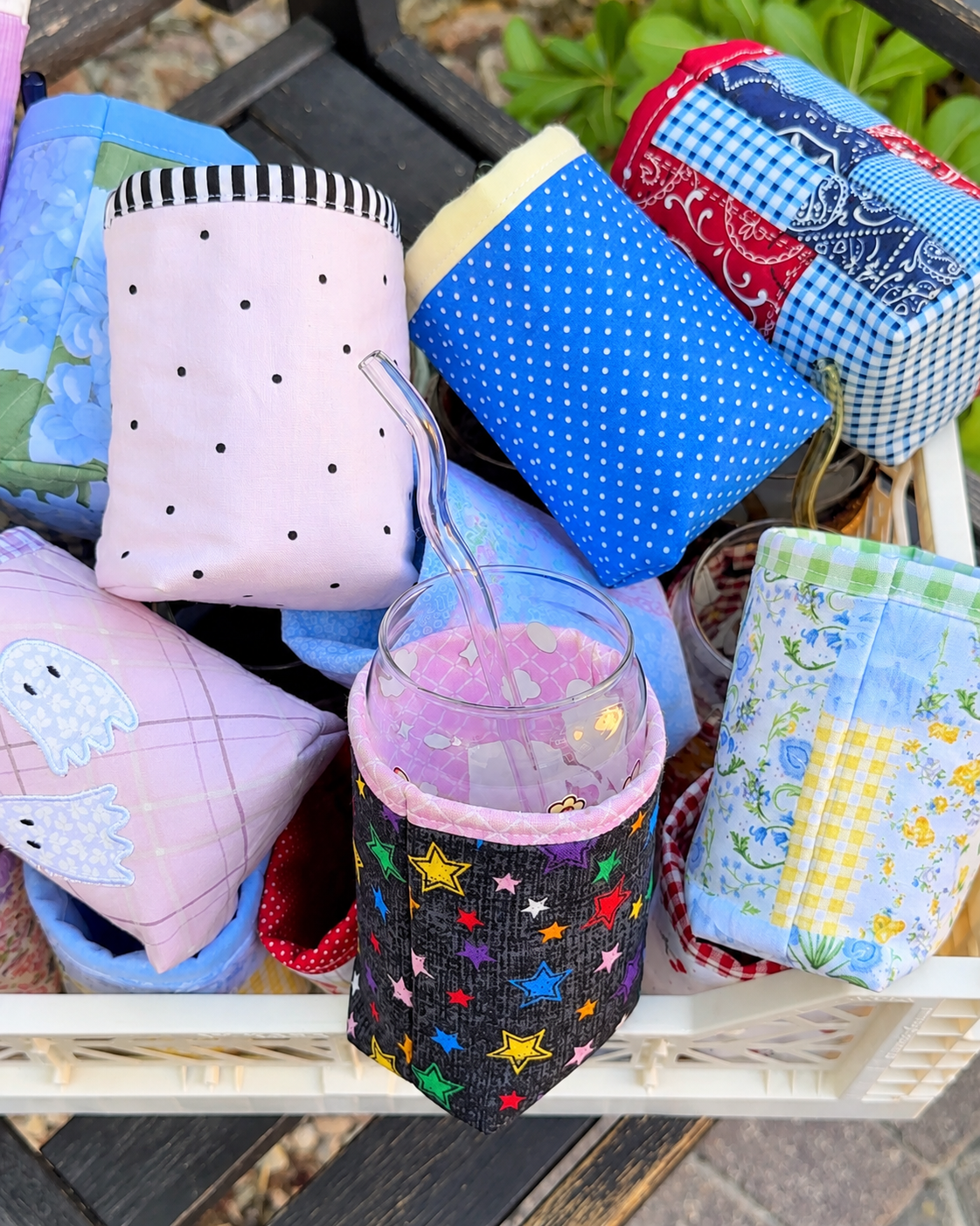 Cobalt Pop Dot Iced Coffee Cozy