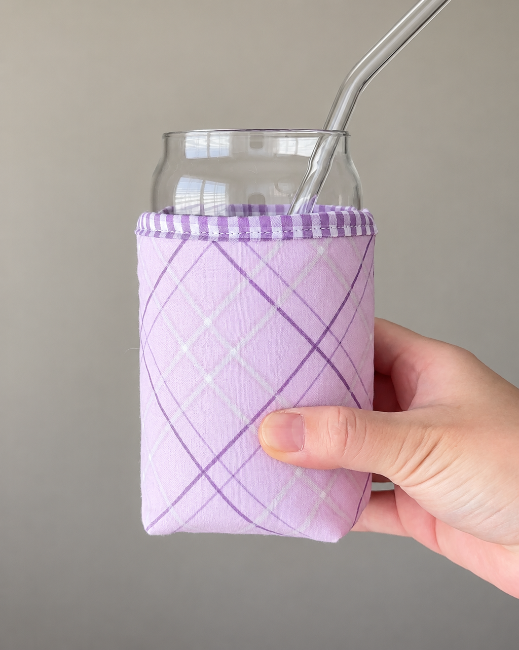 Pink Lavender Plaid Iced Coffee Cozy