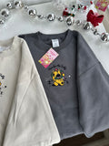 “Here for the Jolly” Embroidered Christmas Sweatshirt – Charcoal Gray & Sand Beige (Oversized)