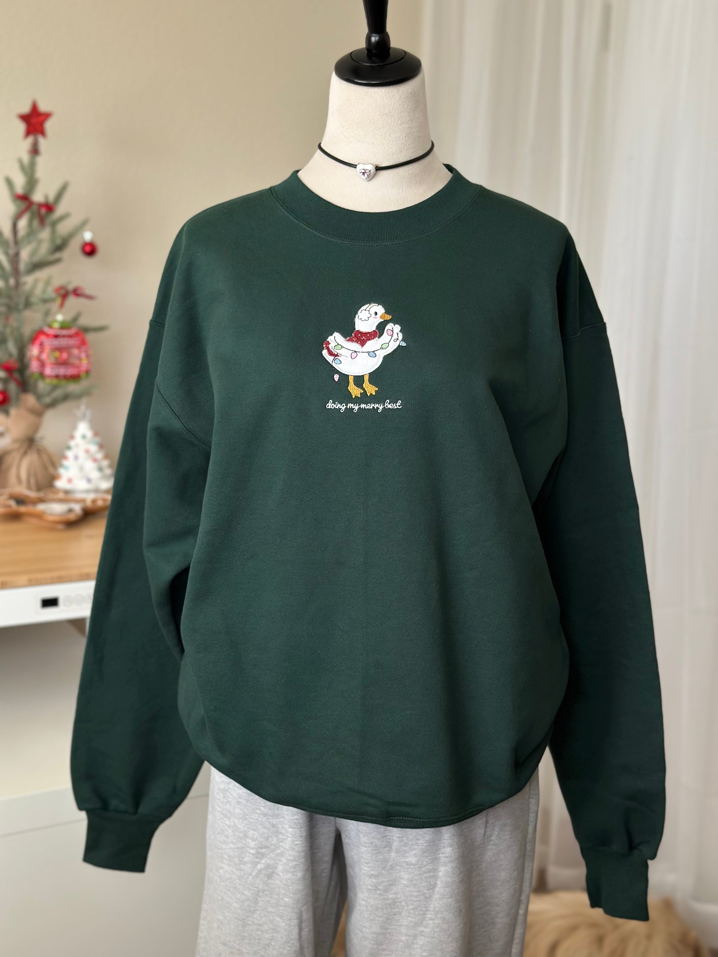 Silly Goose “Doing My Merry Best” Oversized Christmas Sweatshirt – Forest Green Cozy Holiday Gift