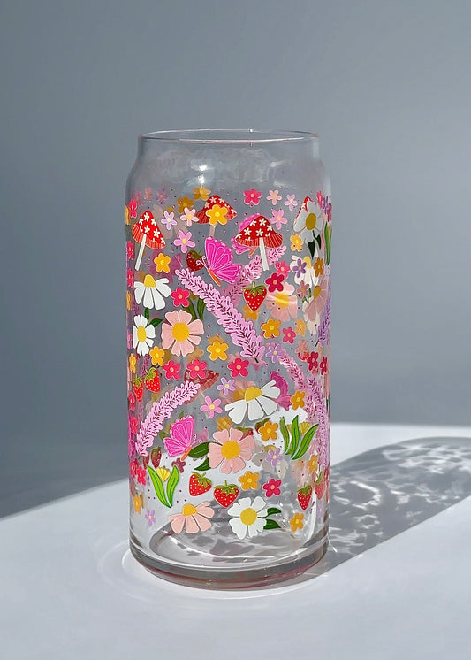 20 oz 'Blooming Garden' Glass Can