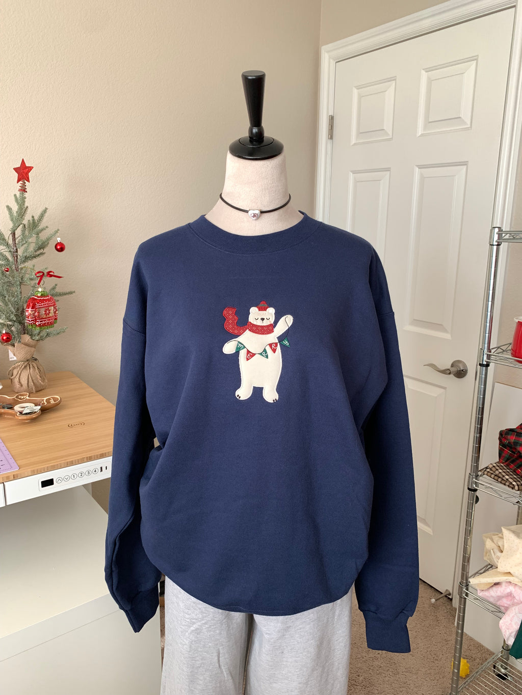 Merry Polar Bear Embroidered Christmas Sweatshirt | Cozy Oversized Holiday Crewneck