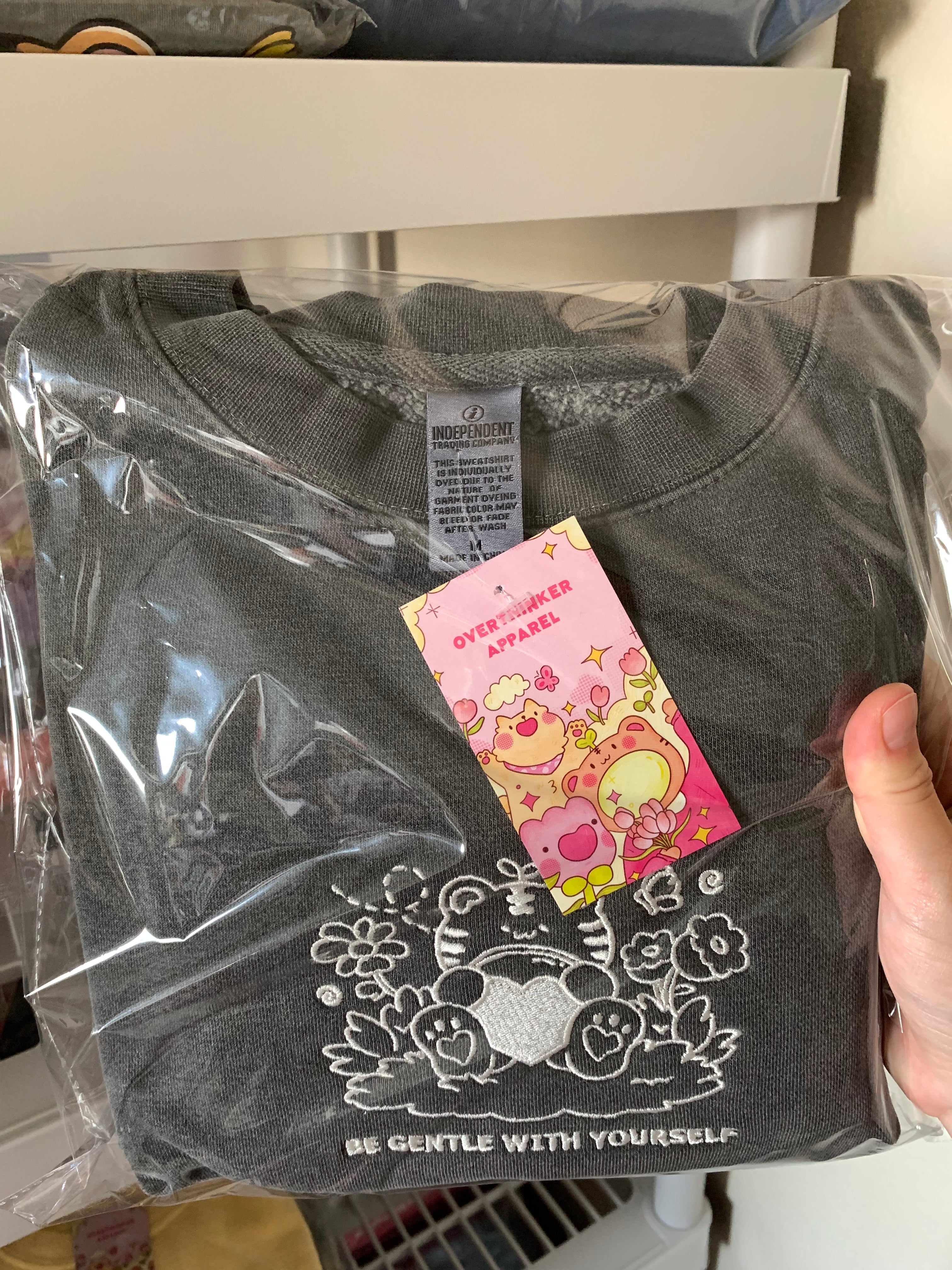 [Studio Sample] Be Gentle With Yourself Embroidered Sweatshirt – Charcoal Gray Crewneck