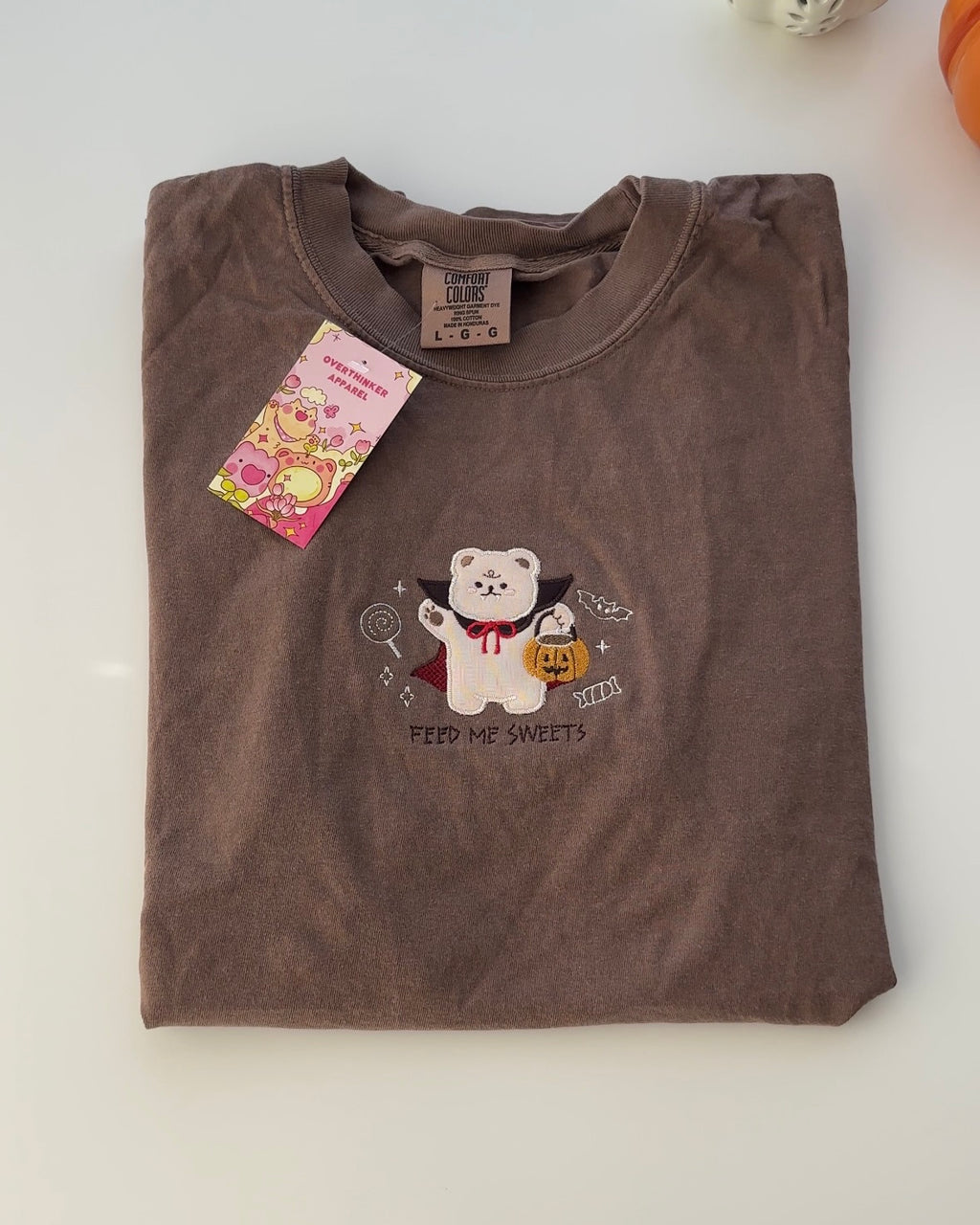 Vampire Bear 'Feed Me Sweets' Patchwork Tee — Espresso Relaxed Fit 100% Cotton T-Shirt