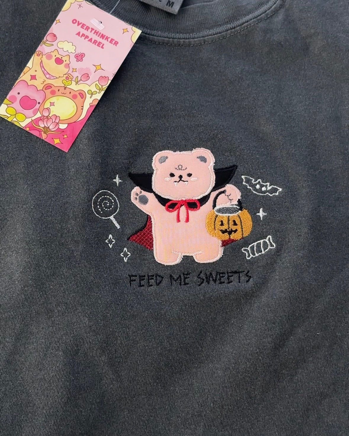 Vampire Bear 'Feed Me Sweets' Patchwork Tee — Pepper Relaxed Fit 100% Cotton T-Shirt