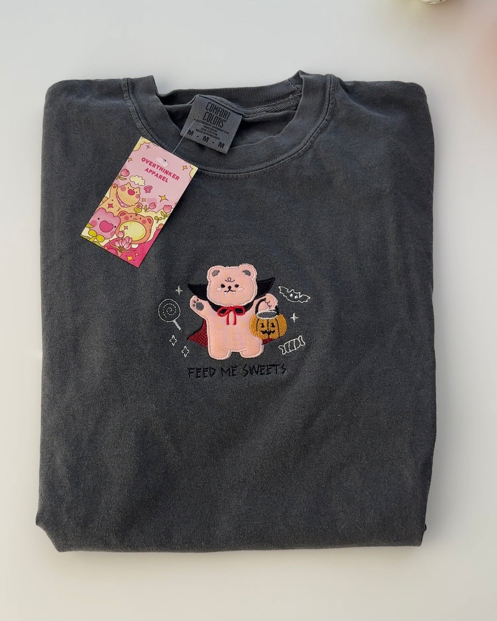 Vampire Bear 'Feed Me Sweets' Patchwork Tee — Pepper Relaxed Fit 100% Cotton T-Shirt