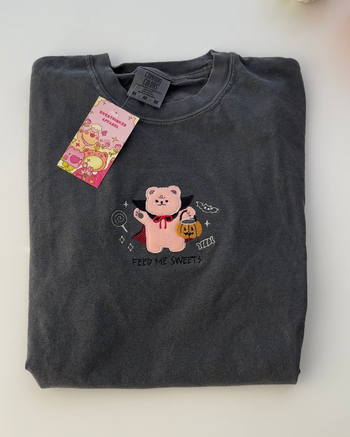 Vampire Bear 'Feed Me Sweets' Patchwork Tee — Pepper Relaxed Fit 100% Cotton T-Shirt