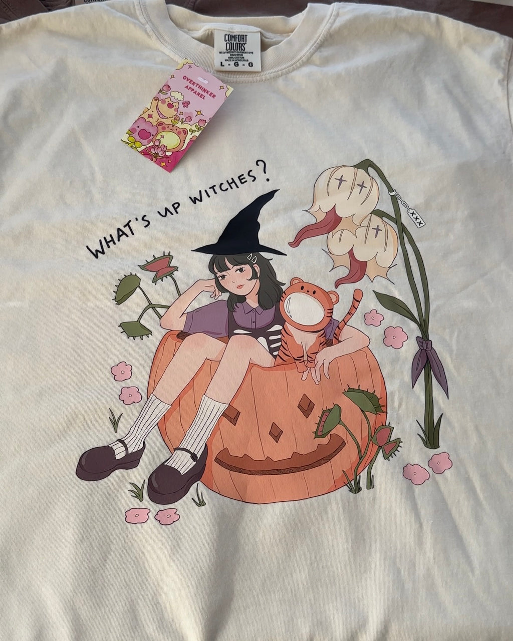 What's Up Witches Graphic Tee — Ivory Relaxed Fit 100% Cotton T-Shirt