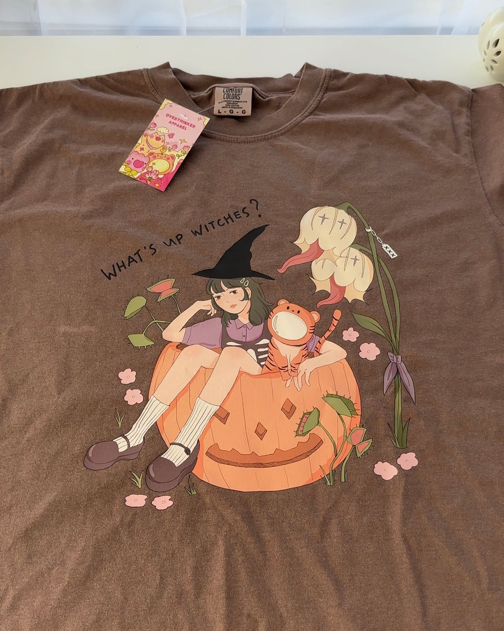 What's Up Witches Graphic Tee — Espresso Relaxed Fit 100% Cotton T-Shirt